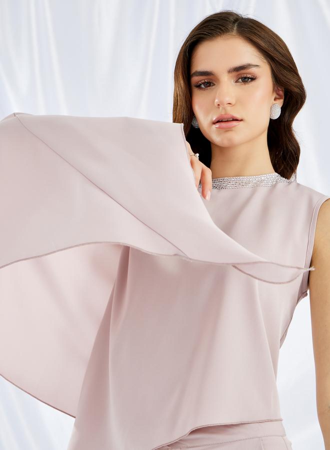 Styli Styli Round Neck One Cape Sleeve Top and Pants Co-Ords  - Image 3
