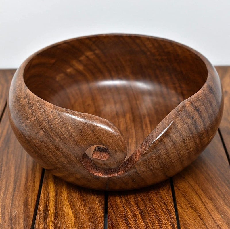 GURU JEE™ Handmade Wooden Yarn Bowl Wool Ball Holder Knitting Bowl Crochet Holder Gifts Showpiece (Natural_Brown_Plain) (1 Piece) - Image 1