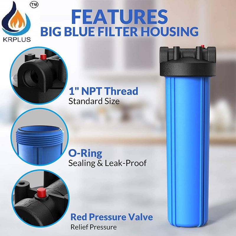 KRplus ® Fresh Virgin Material Dual Tank Whole House Water Filteration System, Dual Filter Setup with Sediment & Wound Filter Cartridges, 1 Inch Inlet/Outlet - Image 3