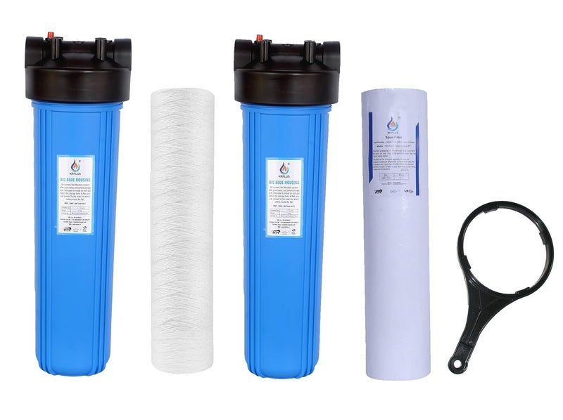 KRplus ® Fresh Virgin Material Dual Tank Whole House Water Filteration System, Dual Filter Setup with Sediment & Wound Filter Cartridges, 1 Inch Inlet/Outlet - Image 1