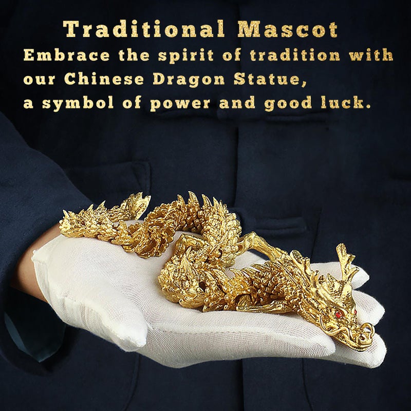 LIYAOLI 3D Golden Dragon Decor, Gold Articulated Dragon Statue Metal Toy for Boys, Chinese Dragon for Desk and Home Office, 9 Inch Luck Dragon - Image 2
