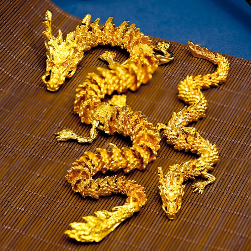 LIYAOLI 3D Golden Dragon Decor, Gold Articulated Dragon Statue Metal Toy for Boys, Chinese Dragon for Desk and Home Office, 9 Inch Luck Dragon - Image 3
