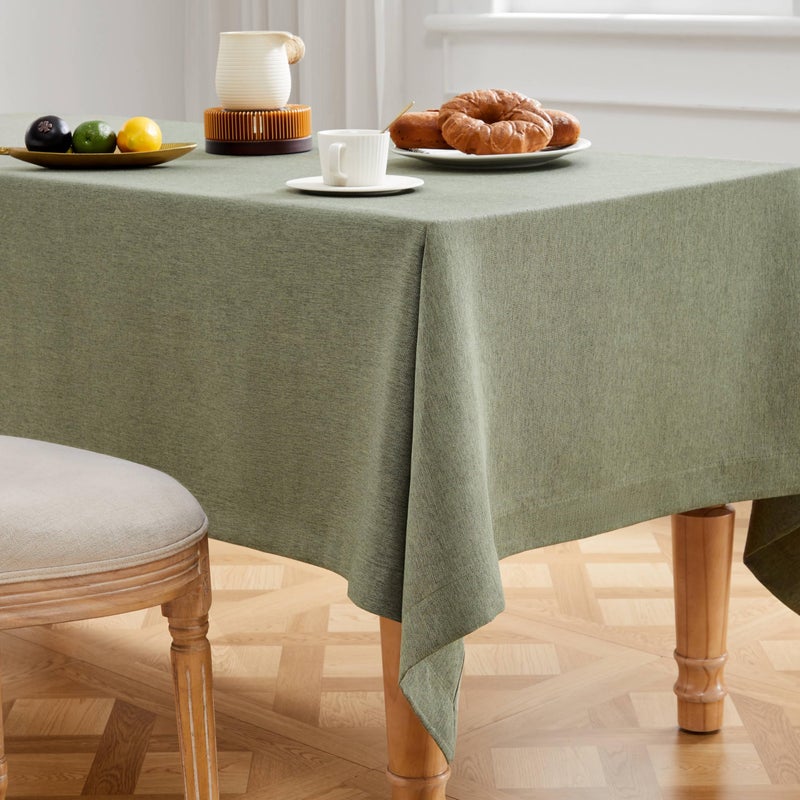 ZeeMart Basic Linen Textured Table Cloth, 60 x 84 Inch Olive, Farmhouse Style Green Rectangle Tablecloth, Wrinkle Resistant Washable Heavy Weight TableCloths - Image 4