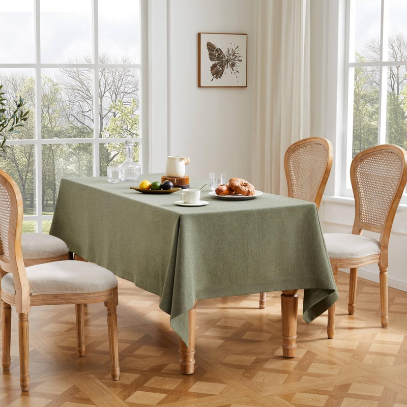 ZeeMart Basic Linen Textured Table Cloth, 60 x 84 Inch Olive, Farmhouse Style Green Rectangle Tablecloth, Wrinkle Resistant Washable Heavy Weight TableCloths - Image 1