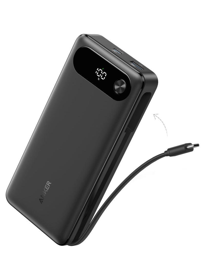 أنكر بانك طاقة لابتوب أنكر، شاحن محمول بسعة 20,000 مللي أمبير مع كابل USB-C مدمج، حزمة بطارية بشحن سريع بحد أقصى 87 واط، 2 USB-C و 1 USB-A، لجهاز ماك بوك، آيفون 16/15، سامسونج، هواوي، والمزيد - Image 1