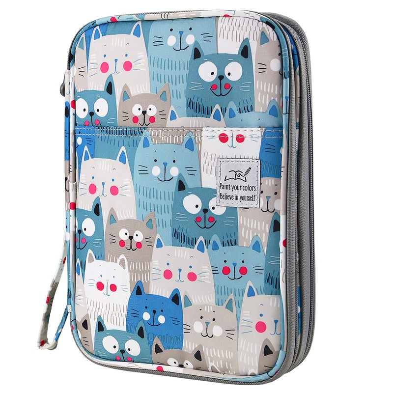 YOUSHARES 192 Slots Colored Pencil Case, Large Capacity Pencil Holder Pen Organizer Bag with Zipper for Prismacolor Watercolor Coloring Pencils, Gel Pens for Student & Artist (Big-Faced Cat) - Image 1