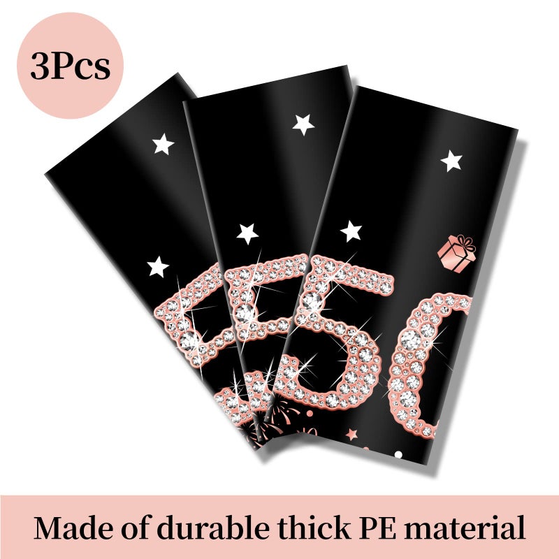 Parfundg 3 Pack Rose Gold Happy 50th Birthday Tablecloth Decorations - Fifty Years Old Plastic Disposable Rectangular Table Cover Party Supplies - Image 3
