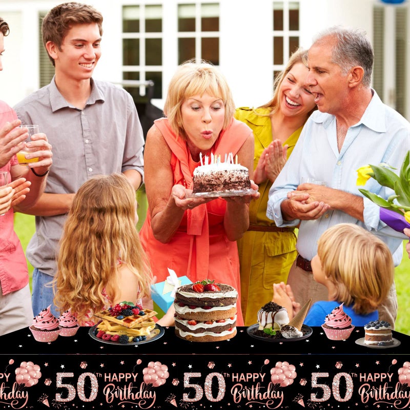 Parfundg 3 Pack Rose Gold Happy 50th Birthday Tablecloth Decorations - Fifty Years Old Plastic Disposable Rectangular Table Cover Party Supplies - Image 5