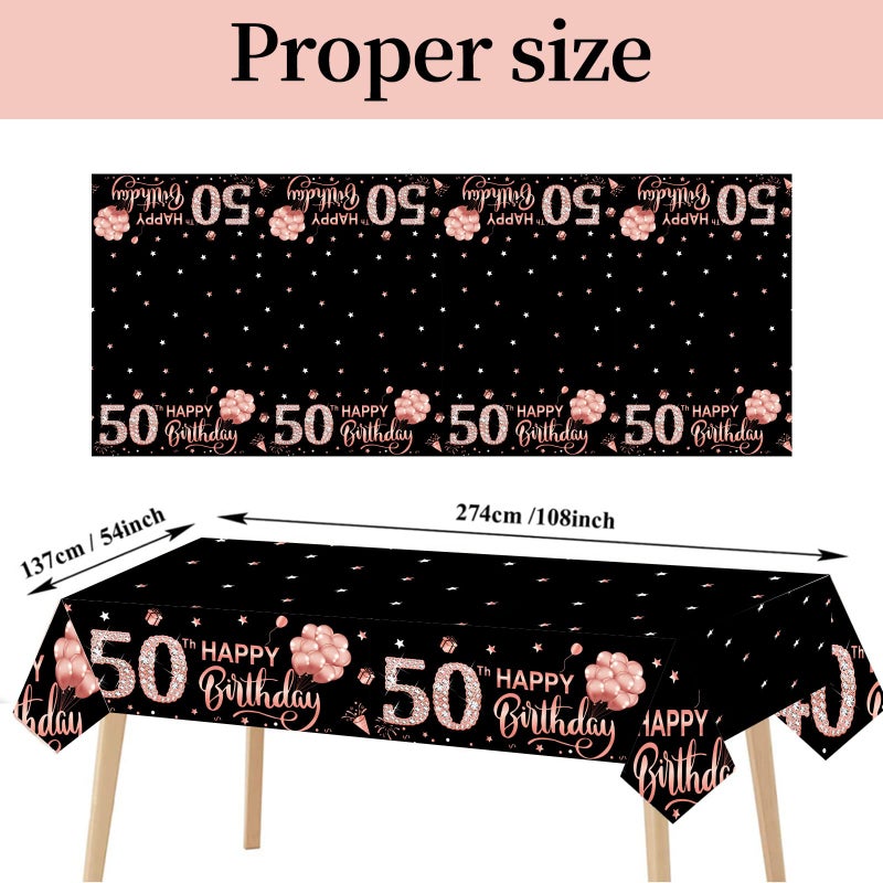 Parfundg 3 Pack Rose Gold Happy 50th Birthday Tablecloth Decorations - Fifty Years Old Plastic Disposable Rectangular Table Cover Party Supplies - Image 2