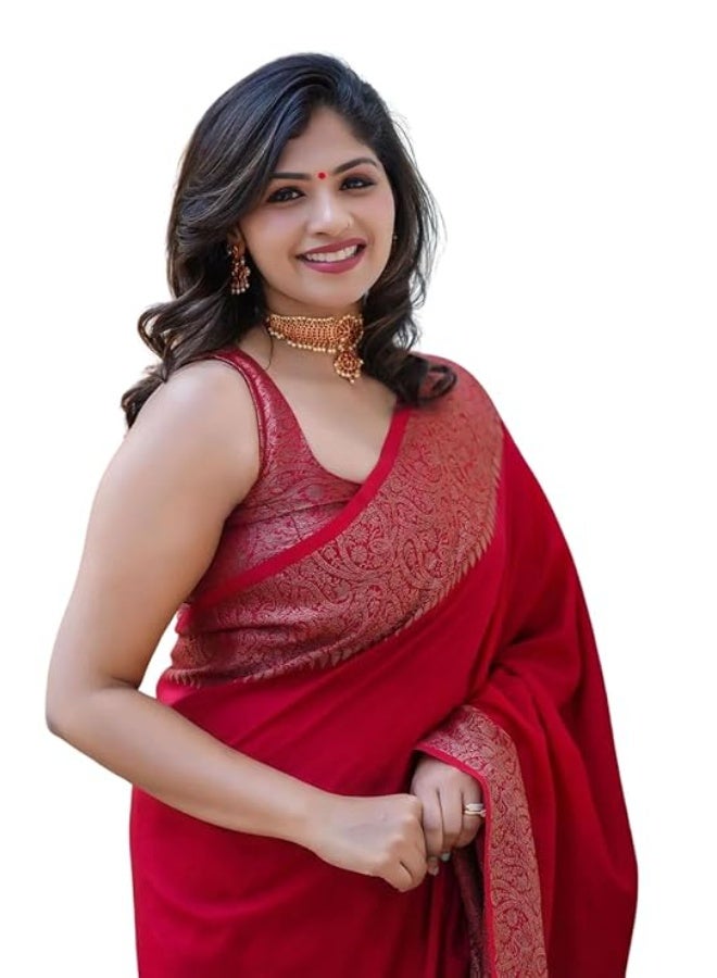 مملكة الإكسسوارات ساري حريمي كانجيفارام ناعم من حرير الليتشي مع قطعة بلوزة - Image 1