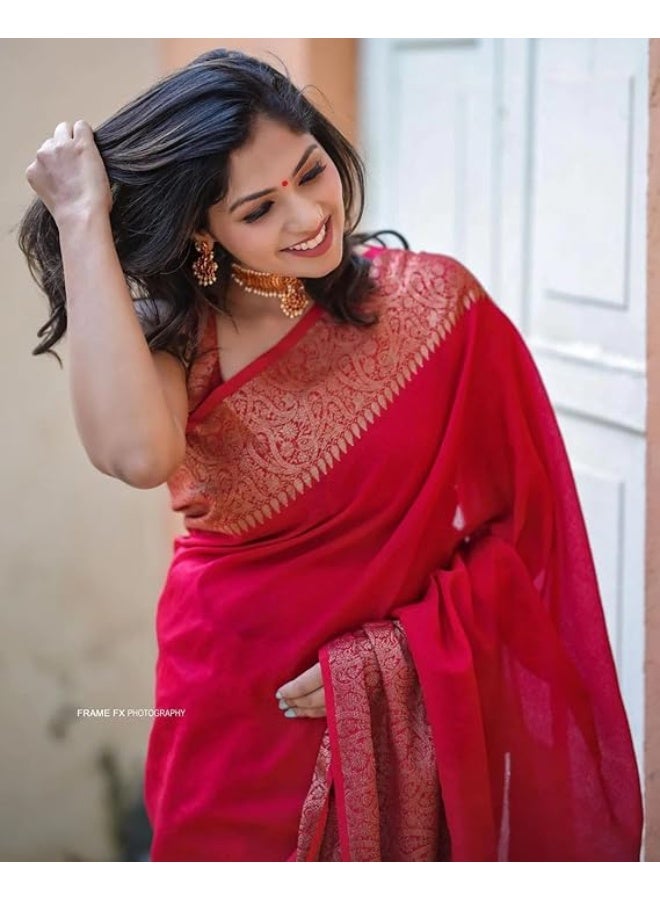 مملكة الإكسسوارات ساري حريمي كانجيفارام ناعم من حرير الليتشي مع قطعة بلوزة - Image 2