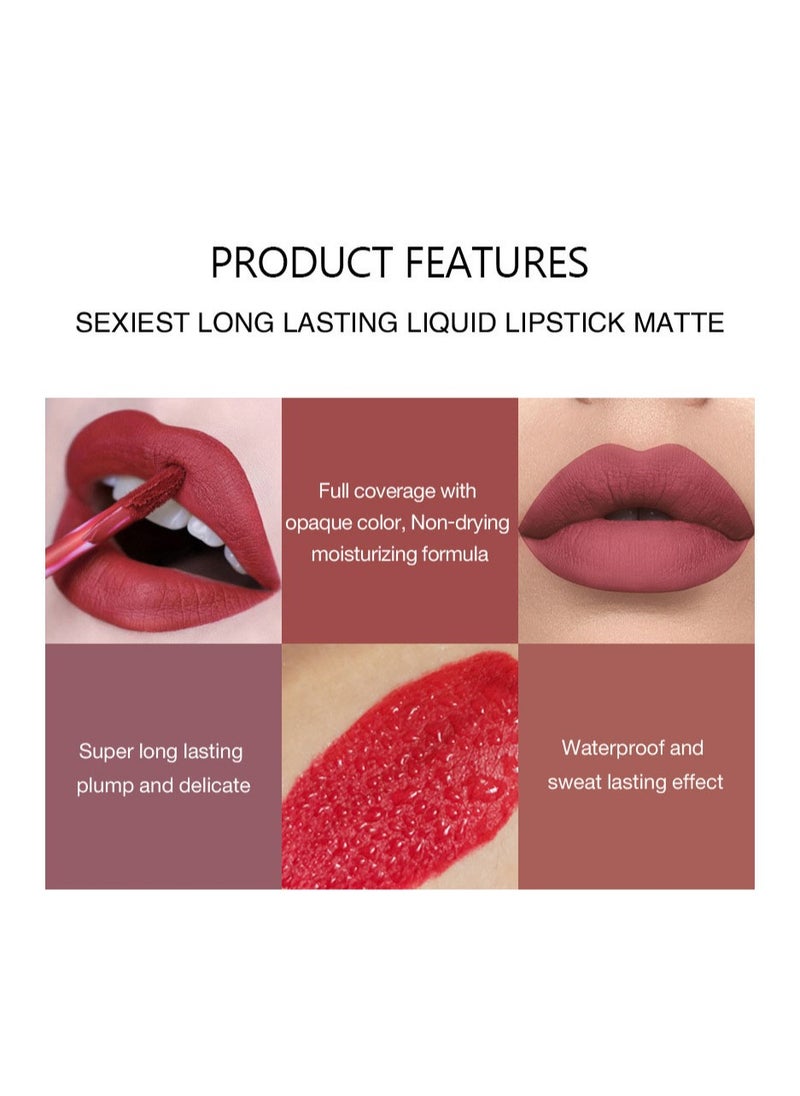 Handaiyan - Lipstick Set Matte Liquid 6 Colors Long Lasting Waterproof for Women Highly Pigment Velvety Nude Super Stay Soft Hydrating & Lightweight Professional Moisturizing Makeup Lips Gift - Image 1
