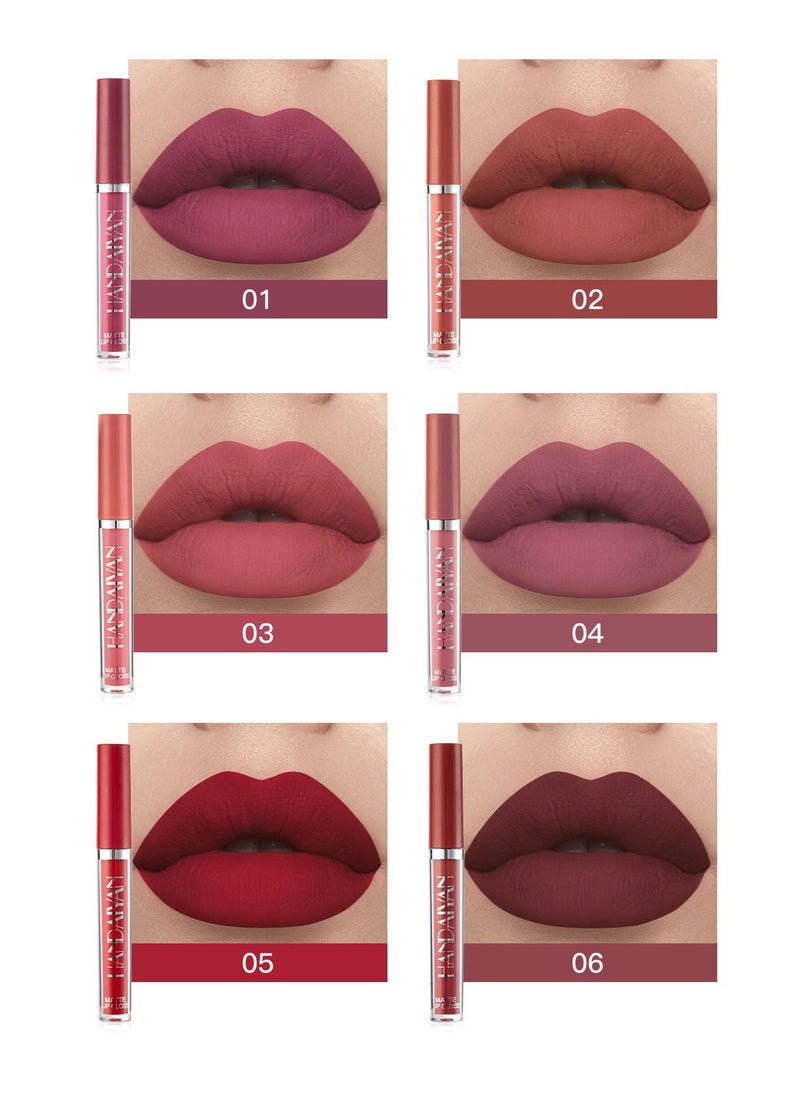 Handaiyan - Lipstick Set Matte Liquid 6 Colors Long Lasting Waterproof for Women Highly Pigment Velvety Nude Super Stay Soft Hydrating & Lightweight Professional Moisturizing Makeup Lips Gift - Image 1