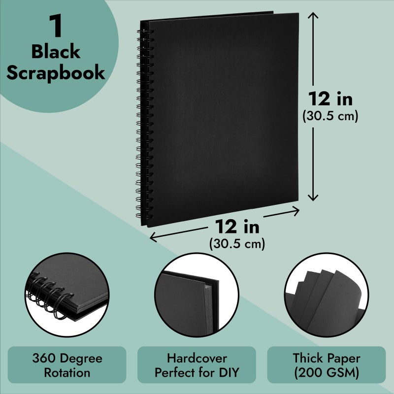 Paper Junkie Paper Junkie Hardcover Scrapbook - Blank Wedding Guest Book, DIY Photo Album, Black Spiral Bound Cardboard Cover Sketchbook for Kids Craft, Diary Journal - Square - 40 Sheets - 12x12  - Image 4
