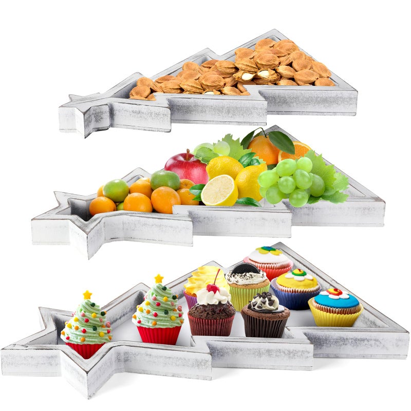 Sliner Sliner Set of 3 Christmas Tree Trays Wooden Decorative Platters Shaped Tree Charcuterie Boards Appetizer Farmhouse Style Wood Holiday Serving Dishes Rustic Candy Sashimi Plate for Home Sushi Snack