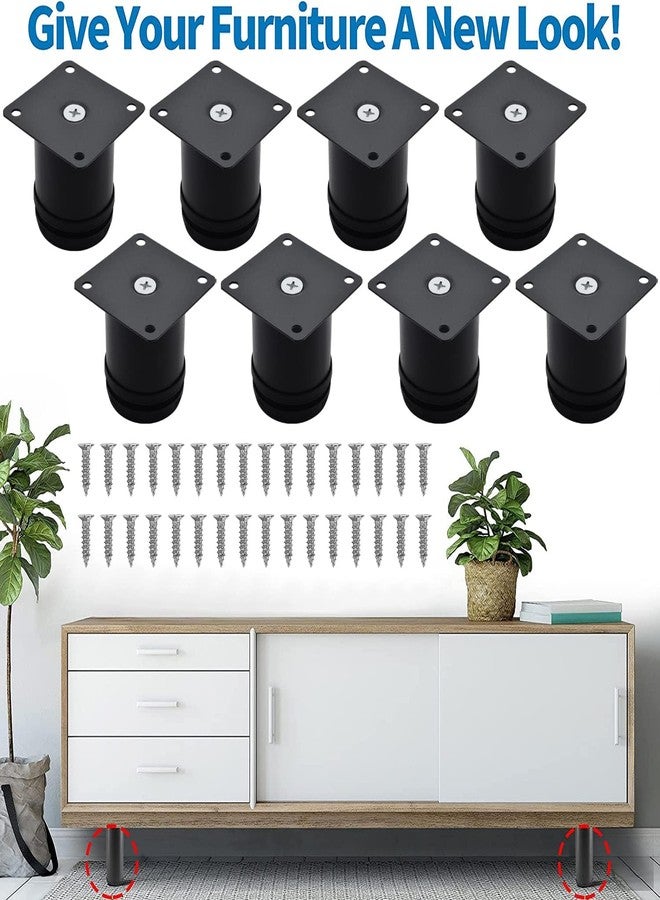 Masendelk 2.5 Inch Metal Furniture Legs Stainless Steel Adjustable Legs Black Metal Legs Round Cabinet Legs for Coffee Table Cabinet Desk Sofa Shelves, Pack of 8 - Image 3