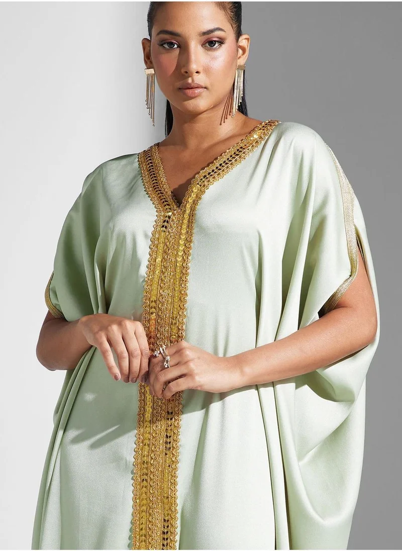 MAISON ARABELLE Embellished V-Neck Front Slit Jalabiya