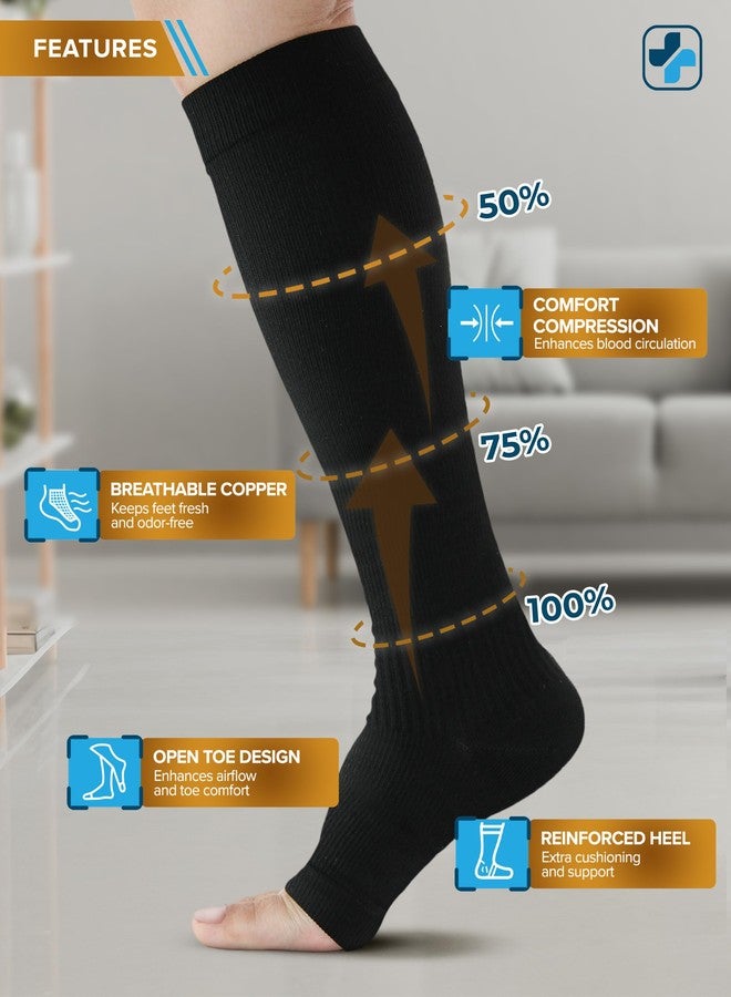 Doctor's Select 3 Pairs Copper Toeless Compression Socks for Men - 20-30 mmHg Open Toe Compression Socks Women, Toeless Socks, Knee High, Black - Image 4