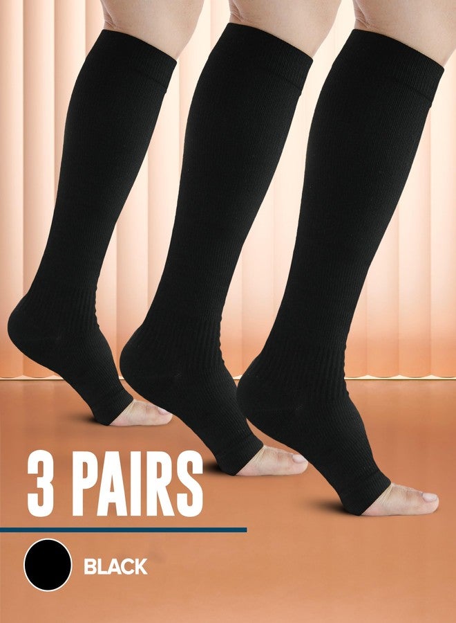 Doctor's Select 3 Pairs Copper Toeless Compression Socks for Men - 20-30 mmHg Open Toe Compression Socks Women, Toeless Socks, Knee High, Black - Image 3