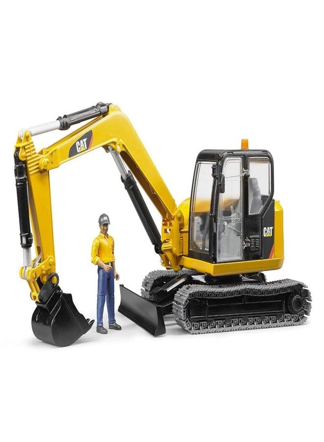 Bruder CAT Mini Excavator Construction Digger Toy with Worker, 1:16 Scale, Realistic Working Parts - Image 1