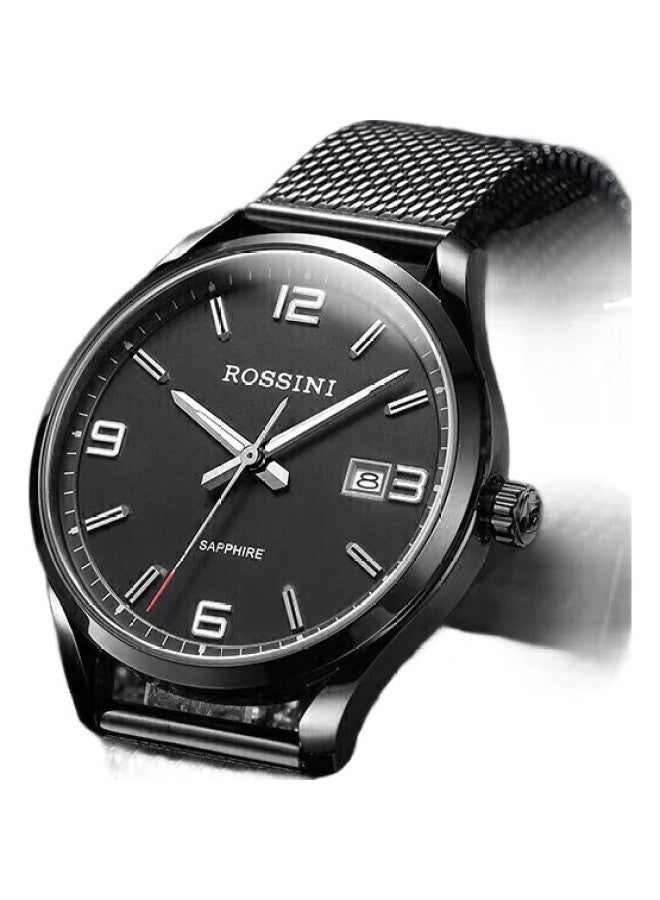 ROSSINI Men'S Watch, Student Watch, Birthday Gift, Waterproof Calendar Quartz Watch, Black Dial, Milanese Strap, 5200011 - Image 2