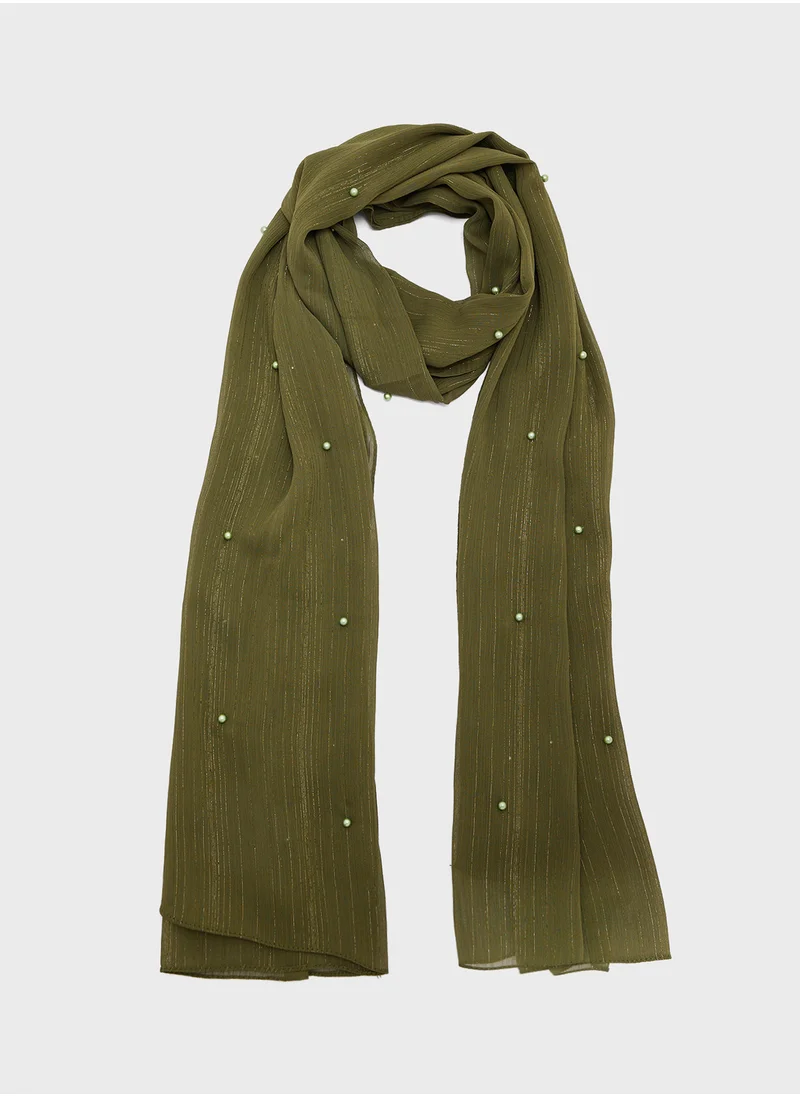 Khizana Pearl Detail  Metallic Long Hijab Scarf