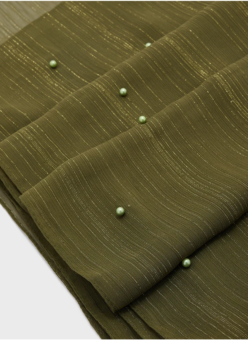 Khizana Pearl Detail  Metallic Long Hijab Scarf