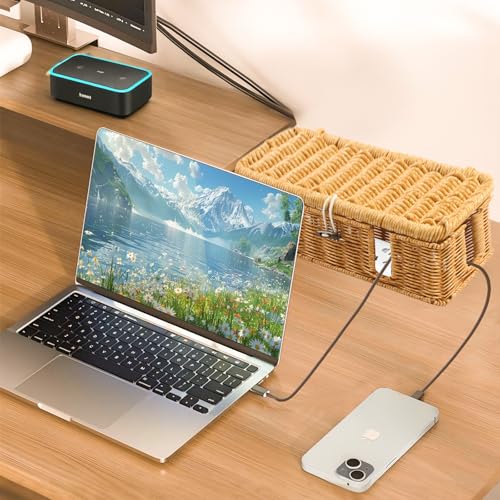 CENELO Cable Management Box - 2 Pack Cord Hider Organizer Boxs - Small & Medium Szie Power Cover Cord Box, Handwoven Rattan Cable Organizer for TV Computer USB Hub Power Strips & Cords - Image 4