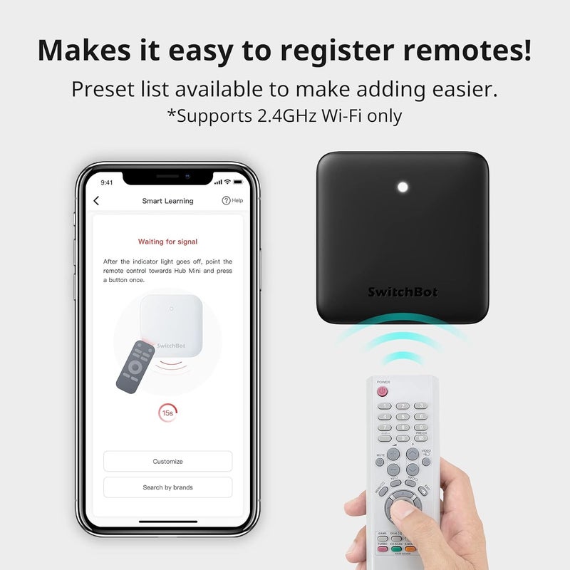 سويتش بوت جهاز التحكم عن بعد الذكي SwitchBot Hub Mini، وحدة تحكم عن بعد IR عالمية للمنازل الذكية، يمكن استخدامه للتحكم في التلفزيون وأجهزة التكييف، يسمح بتوصيل أجهزة SwitchBot بشبكة الواي فاي، ويعمل مع خدم��ت Alexa وGoogle Home وSiri وIFTTT. - Image 2