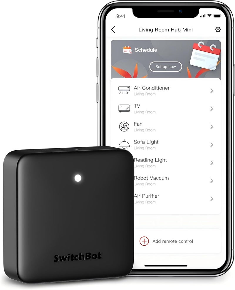 سويتش بوت جهاز التحكم عن بعد الذكي SwitchBot Hub Mini، وحدة تحكم عن بعد IR عالمية للمنازل الذكية، يمكن استخدامه للتحكم في التلفزيون وأجهزة التكييف، يسمح بتوصيل أجهزة SwitchBot بشبكة الواي فاي، ويعمل مع خدم��ت Alexa وGoogle Home وSiri وIFTTT. - Image 1