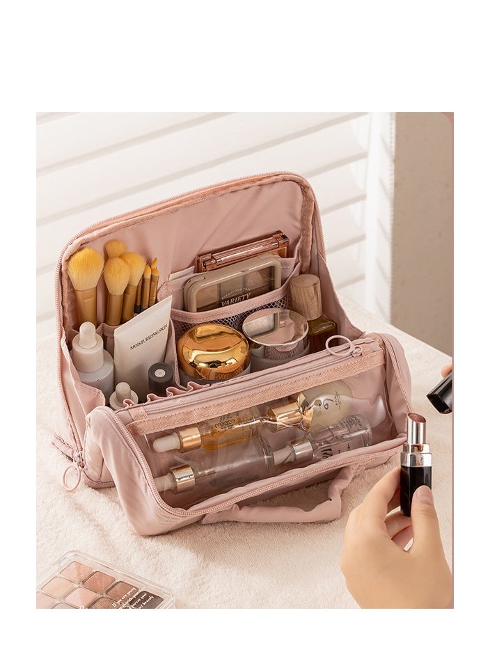 V.nice Travel Makeup Bag  Wide Open Flat Cosmetic Bag Organizer with Handle Portable Lightweight Toiletry Bag for Women's Girls Essentials Skincare Accessories - Image 3