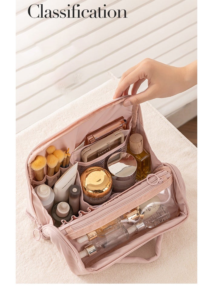 V.nice Travel Makeup Bag  Wide Open Flat Cosmetic Bag Organizer with Handle Portable Lightweight Toiletry Bag for Women's Girls Essentials Skincare Accessories - Image 5