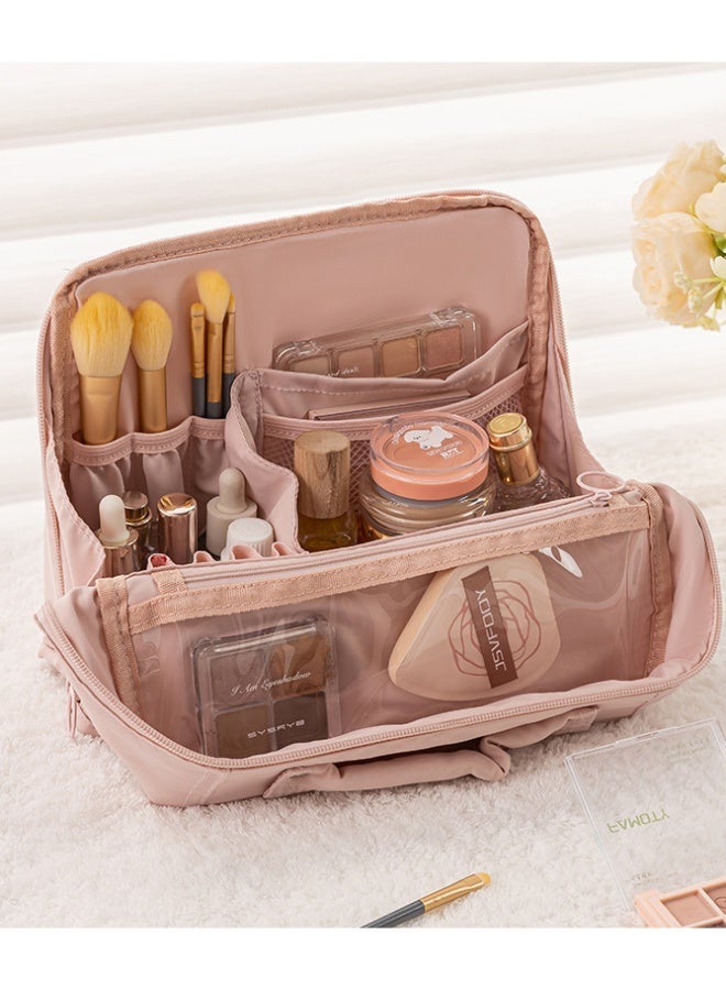 V.nice Travel Makeup Bag  Wide Open Flat Cosmetic Bag Organizer with Handle Portable Lightweight Toiletry Bag for Women's Girls Essentials Skincare Accessories - Image 1