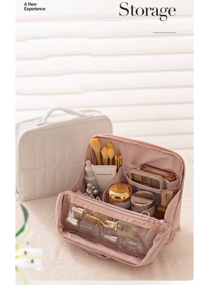 V.nice Travel Makeup Bag  Wide Open Flat Cosmetic Bag Organizer with Handle Portable Lightweight Toiletry Bag for Women's Girls Essentials Skincare Accessories - Image 2