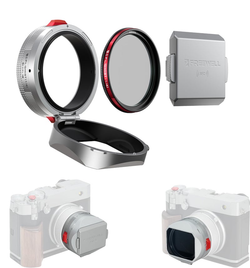 Freewell The Real Lens Hood CPLMist Filter Flipable Touchless Operation for Fuji GFX100RF Silver - Image 2