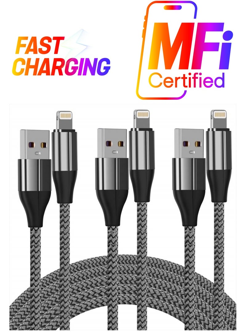 FEEL2NICE iPhone Charger Cable (3 Pack 10 Foot), [MFi Certified] 10 Feet Nylon Braided Lightning Cable, iPhone Charging Cord USB Cable Compatible with iPhone 11/Pro/X/Xs Max/XR/8 Plus /7 Plus/6/ iPad - Image 1
