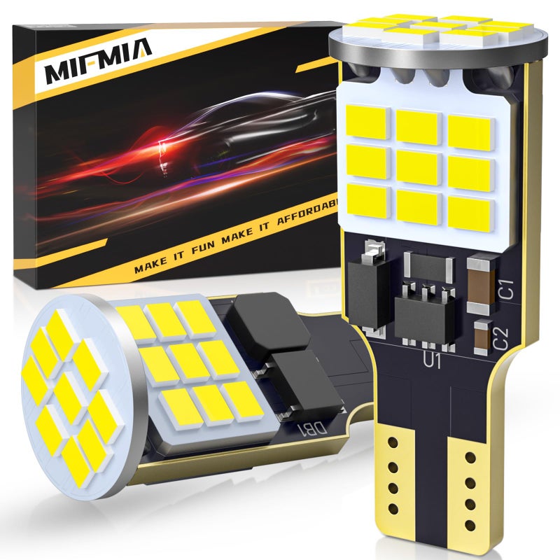MIFMIA 912 921 LED Bulb Reverse Lights, High Power 27-SMD Chipsets Error Free T15 906 922 W16W Bulbs, 6500K White (Upgraded, Pack of 2) - Image 1