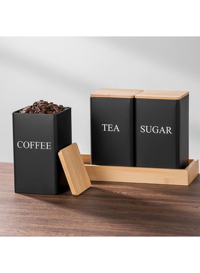 ARNOTEC Tea Coffee Sugar Canister Set with Bamboo Lids – Airtight Metal Storage Containers, Embossed Labels, Premium Iron Kitchen Canisters for Coffee Beans, Sugar, Tea & Dry Goods, 3-Piece Set (8.5×8.5×15cm) - Image 2