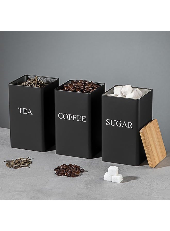 ARNOTEC Tea Coffee Sugar Canister Set with Bamboo Lids – Airtight Metal Storage Containers, Embossed Labels, Premium Iron Kitchen Canisters for Coffee Beans, Sugar, Tea & Dry Goods, 3-Piece Set (8.5×8.5×15cm) - Image 3
