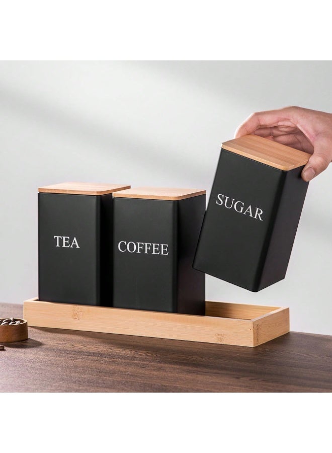 ARNOTEC Tea Coffee Sugar Canister Set with Bamboo Lids – Airtight Metal Storage Containers, Embossed Labels, Premium Iron Kitchen Canisters for Coffee Beans, Sugar, Tea & Dry Goods, 3-Piece Set (8.5×8.5×15cm) - Image 4