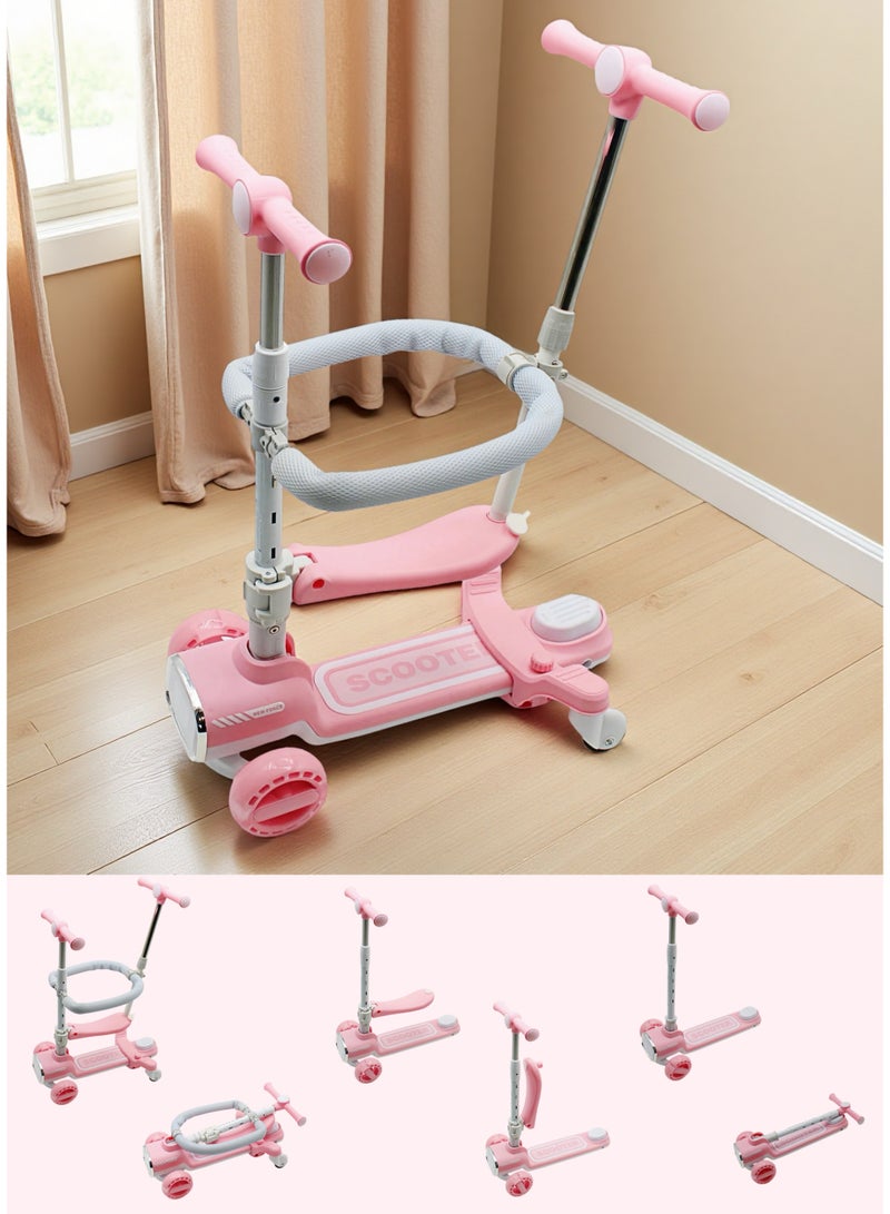 إيزي فيتشور سكوتر ركل 4 في 1 قابل للتعديل للأطفال الصغار من إيزي فيوتشر مع مقعد، سكوتر ثلاثي العجلات قابل للطي للأطفال، قضيب دفع للوالدين وسياج للأطفال بزاوية 360 درجة، سكوتر آمن للأولاد والبنات من عمر 1 إلى 12 عامًا - Image 1