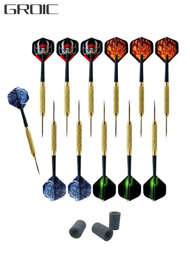 12PCS Steel Tip Darts Set - Professional Darts Steel Tip for Dartboard with Brass Barrels, Flights + Dart Tool + Gift Case - Darts Metal Tip