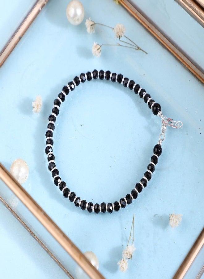 DHRUVS COLLECTION 925 Silver Nazariya Bracelet with Black Crystals Beads for Girls, Boys, Men & Women - 6.25 Inches - Image 5