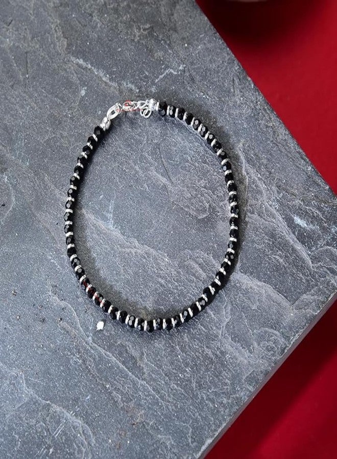 DHRUVS COLLECTION 925 Silver Nazariya Bracelet with Black Crystals Beads for Girls, Boys, Men & Women - 6.25 Inches - Image 2