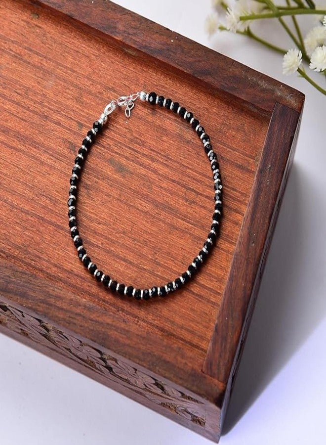 DHRUVS COLLECTION 925 Silver Nazariya Bracelet with Black Crystals Beads for Girls, Boys, Men & Women - 6.25 Inches - Image 3