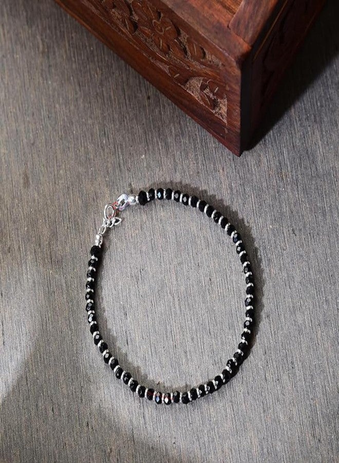 DHRUVS COLLECTION 925 Silver Nazariya Bracelet with Black Crystals Beads for Girls, Boys, Men & Women - 6.25 Inches - Image 4