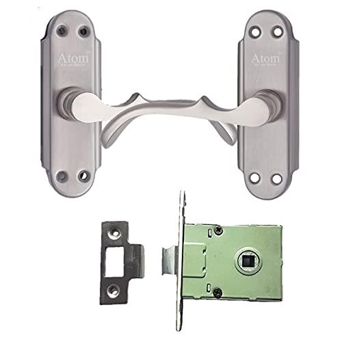 Atom Stainless Steel Bathroom Door Lock, Mortise Door Handle with Baby Latch Lock, Silver Satin Finish, Keyless, Bathroom Lockset for Door, Balcony Toilet Washroom, Venus-Bl - Image 2