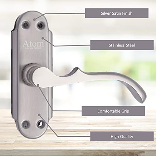 Atom Stainless Steel Bathroom Door Lock, Mortise Door Handle with Baby Latch Lock, Silver Satin Finish, Keyless, Bathroom Lockset for Door, Balcony Toilet Washroom, Venus-Bl - Image 4