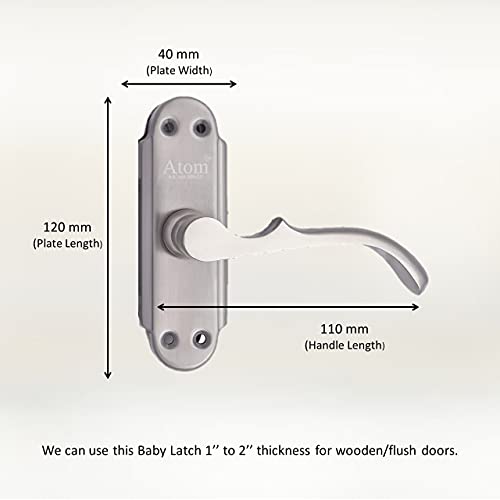 Atom Stainless Steel Bathroom Door Lock, Mortise Door Handle with Baby Latch Lock, Silver Satin Finish, Keyless, Bathroom Lockset for Door, Balcony Toilet Washroom, Venus-Bl - Image 3