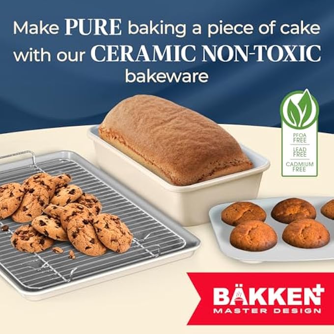 BAKKENMASTER Premium رغيف مقلاة 1 رطل طلاء ألومنيوم سيراميك غير لاصق PTFE PFOA خالي من الحرارة غير سامة 47 × 9 مثالي لخبز كعك الباوند المزيد من الكريمة - Image 4